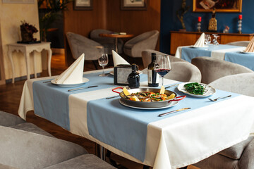 Spanish national rice dish paella with seafood