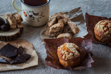 biscuits, muffins and dried fruits for tea
