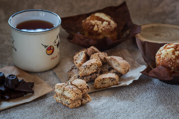 biscuits, muffins and dried fruits for tea

