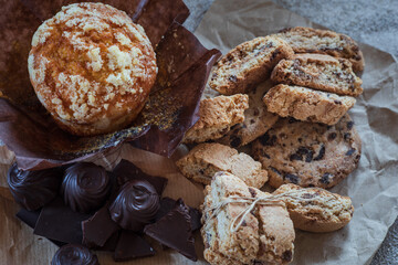 biscuits, muffins and dried fruits for tea
