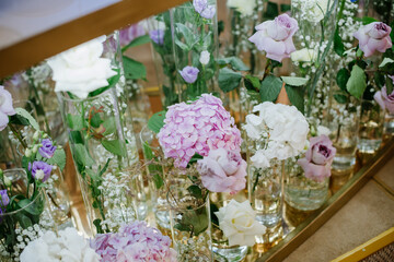 Beautiful flowers and bouquets on wedding
