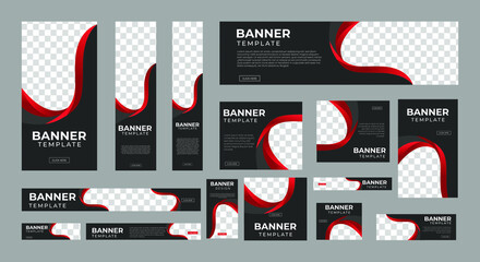Set of Creative Web Banners of Standard Size with a Place for Photos. Business Ad Banner. Vertical, Horizontal and Square Template. Vector Illustration EPS 10
