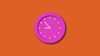 Amazing pink color 3d wall clock isolated on brown background,3d wall clock