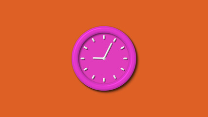 Amazing pink color 3d wall clock isolated on brown background,3d wall clock