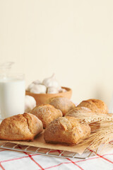 Concept of lunch with fresh baked garlic buns