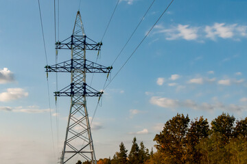 high voltage power lines on a autumn day