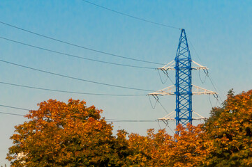 high voltage power lines on a autumn day