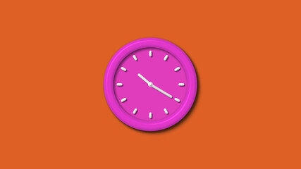 Amazing pink color 3d wall clock isolated on brown background,3d wall clock