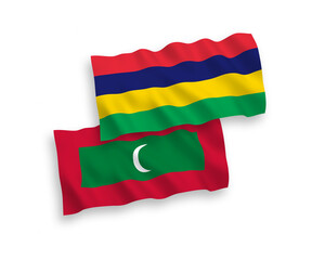 Flags of Maldives and Republic of Mauritius on a white background