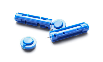 Lancets for pen on white background. Diabetes concept