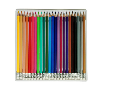 A set of colored pencils separately on white
