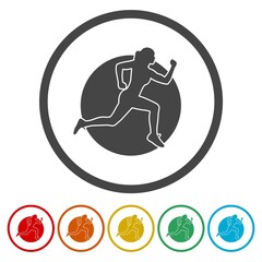 Running woman ring icon, color set