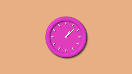 Amazing pink color 3d wall clock isolated on brown light background,clock isolated