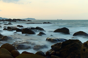 Coastal rock formations at Northeast Coast National Scenic Area, Taipei, Taiwan.