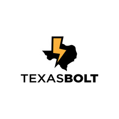 Texas city map icon and lightning or thunder symbol. Simple, modern logo design for companies, businesses, brands.