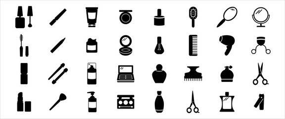 Simple Set of cosmetic and beauty makeup Related Vector icon graphic design. Contains such Icons as hair comb, face powder, lotion, foundation, mascara and more