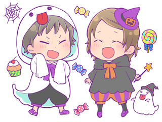 ハロウィンの仮装をする子供_ゴースト・魔女