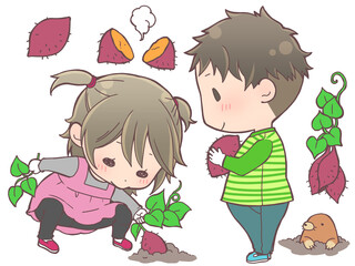 芋掘りをする子供1