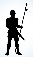 Knight with sword and spear. Vector drawing