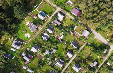 Fototapeta premium Top view of the suburban area summer day.