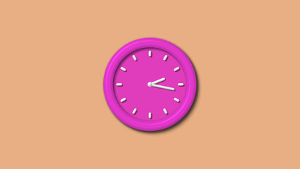 Amazing pink color 3d wall clock isolated on brown light background,clock isolated