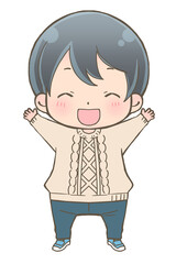 笑顔でバンザイする男の子