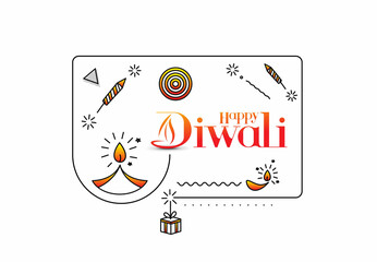 Happy Diwali text with Rocket firecrackers design. Poster Banner Vector illustration.