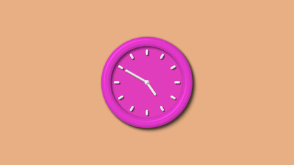 Amazing pink color 3d wall clock isolated on brown light baclground,wall clock isolated
