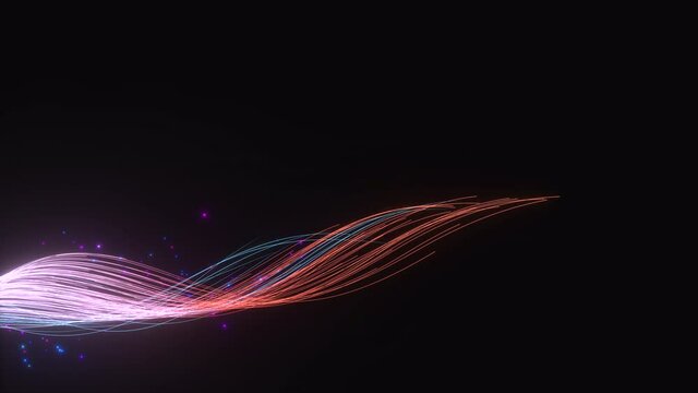Flowing glowing neon lines with black background, 3d rendering.