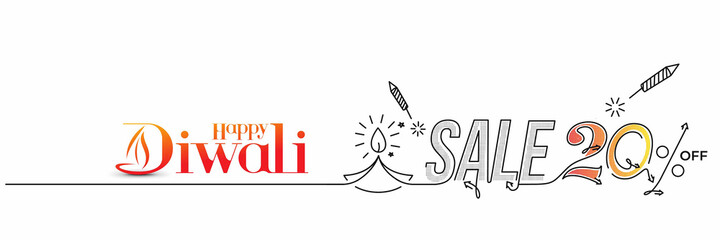 Diwali Hindu festival Poster, Abstract Flat 20% Sale Poster Banner Vector illustration.