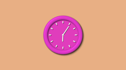 Amazing pink color 3d wall clock isolated on brown light baclground,wall clock isolated