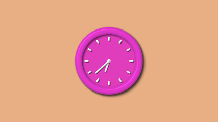 Pink color 12 hours 3d wall clock isolated on brown light background,wall clock isolated