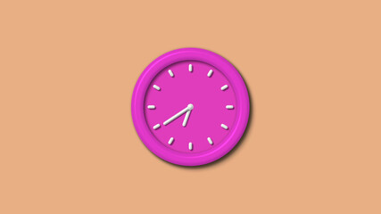 Pink color 12 hours 3d wall clock isolated on brown light background,wall clock isolated