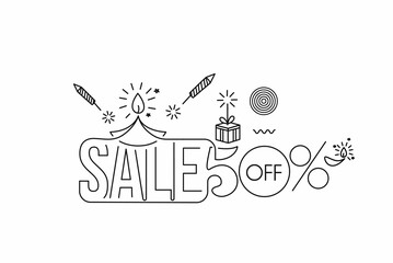 Diwali Hindu festival Poster, Abstract Flat 50% Sale Poster Banner Vector illustration.