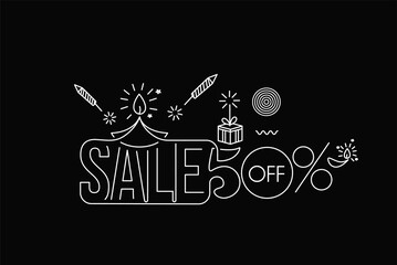 Diwali Hindu festival Poster, Abstract Flat 50% Sale Poster Banner Vector illustration.