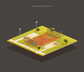 Isometric Basketball court arena