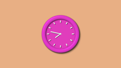 Pink color 12 hours 3d wall clock isolated on brown light background,wall clock isolated