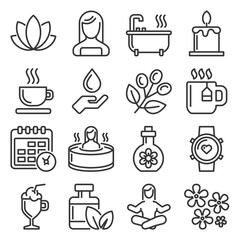 Spa and Relax Icons Set on White Background. Vector