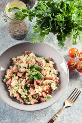 Spaetzle with fried bacon and onion