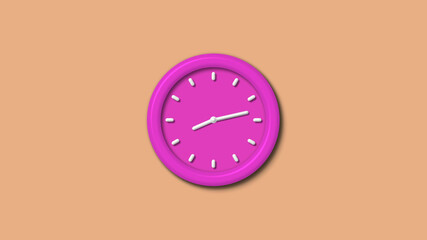 Pink color 12 hours 3d wall clock isolated on brown light background,wall clock isolated