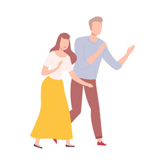 Obraz na płótnie Canvas Young Man and Woman Talking to Each Other and Gesturing Flat Style Vector Illustration