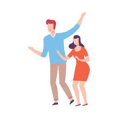 Young Man and Woman Looking at Something and Gesturing Flat Style Vector Illustration