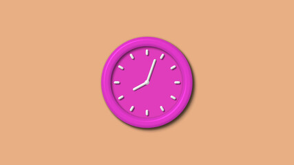 Pink color 12 hours 3d wall clock isolated on brown light background,wall clock isolated