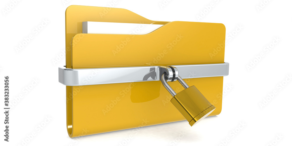 Poster yellow folder with padlock. data security concept