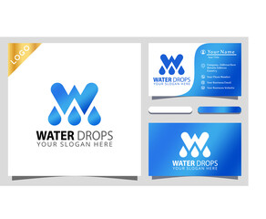 Letter W Water Drops logo design element illustrator, business card