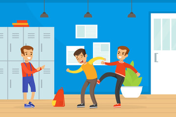 Obraz premium Boys Fighting at School, Boy Get Bullied by Another, Violence and Aggression between Children Concept Vector Illustration