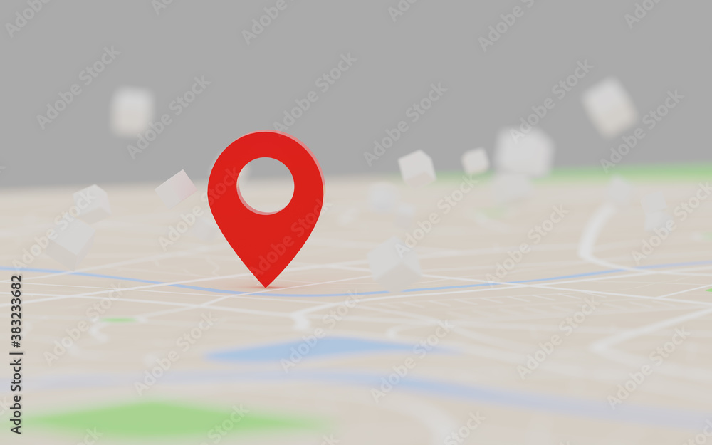 Poster 3d rendering red gps pinpoint of destination on the map, for navigator and route for travel concept,