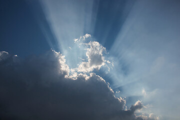 Beautiful blue sky with sun rays background
