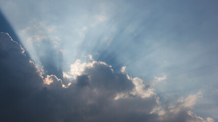 Beautiful sky with sun rays. Nature background.