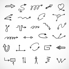 Vector set of hand-drawn arrows, elements for presentation